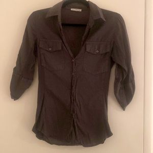 James Perse slub side panel button front shirt in gray